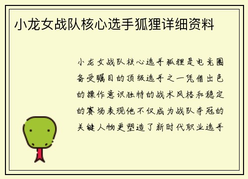 小龙女战队核心选手狐狸详细资料