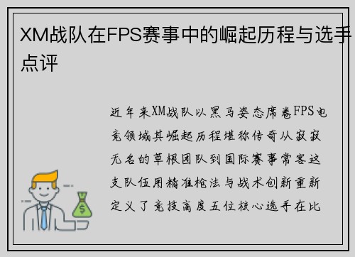XM战队在FPS赛事中的崛起历程与选手点评